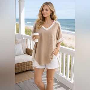 NEW Blue Velvet Star Tunic Top M/L Beige Boho Oversized Cotton Hi-Low Shirt